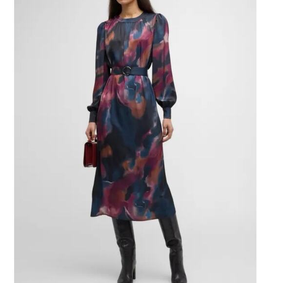 Misook Belted Watercolor-Print Midi Dress - Picture 1 of 9